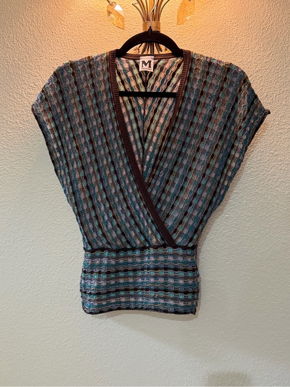 Missoni Blue Teal Knit Wrap Tunic Top